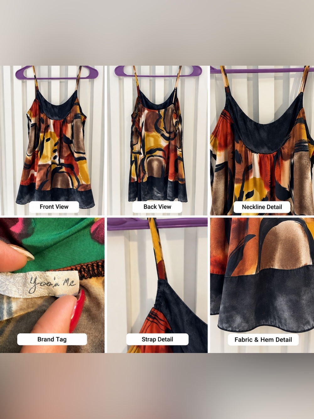 Abstract Print Silk-Blend Slip Top in Multicolor